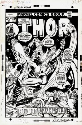 Frank Giacoia, Mike Esposito, Rich Buckler - Thor #214 Cover (Thor Battles Mercurio: the 4-D Man, As Hogun, Fandral, & Hildegarde Lay Defeated on the Ground!) 1973
