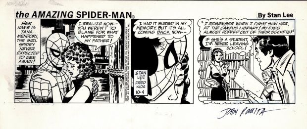 John Romita Sr. | Amazing Spider-Man Daily Comic Strip (Spider-Man & Peter with Sexy Tana Reliving Their 1978 Strip Origin! Signed By John Romita!) 10-4-82 | Romitaman