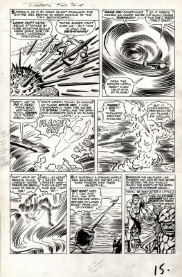 Dick Ayers Jack Kirby - Fantastic Four #14 P 13 (The Thing, Reed, Alicia Masters, & the Human Torch Yelling ‘Flame On‘ As They Battle Namors Sea Monsters!) Large Art - 1962