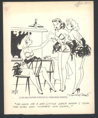 Don Flowers | Don Flowers Art - Sexy Showgirls Examine Disengagement Ring Issue Glamour Girls Page 5-21-56 | Koch Comic Art
