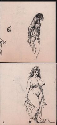 Roy Krenkel | Doublesided Nude & Caveman Full Figure Studies Ink Sketches | Anthony’s Comic Book Art