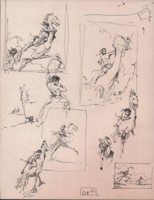 Roy Krenkel | 8 Warrior Riding Dino Layouts in Ink | Anthony’s Comic Book Art