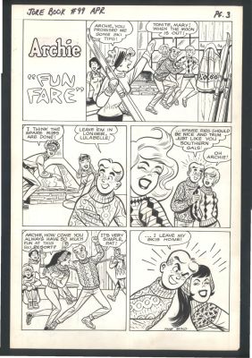 Archie Art By Unknown Artist Aaa | Archie Large Art - Archie with a Lot of Sexy Girls At a Ski Lodge - Single Page Gag Issue Archie’s Joke Book #99 Page 3 | Koch Comic Art