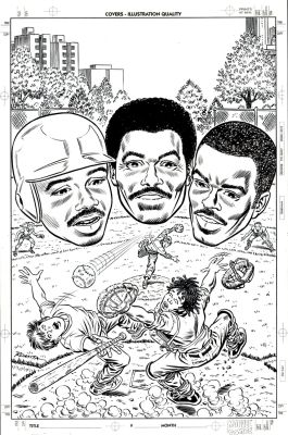 John Romita Sr. | ’Safe At Home’ Unused Cover with (Complete Story Stats & Color Page Stats & 13 Seattle Mariner Signatures!) | Romitaman