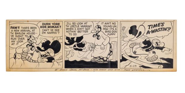 Lot 224 - Barney Google and Snuffy Smith | Fred Lasswell Signed Original Three Panel Comic | Julien’s