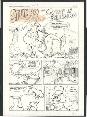Warren Kremer | Great Kremer Stumbo the Giant Splash - Stumbo Learns Ventriloquism - Large Art Issue Hot Stuff Sizzlers # 16 Page 1 | Koch Comic Art