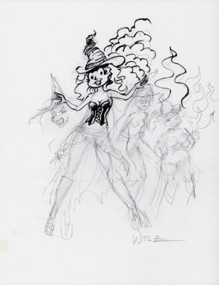 Larry Welz | Cherry As Witch W/Friends Pencil + Ink Commission - Signed | Anthony’s Comic Book Art