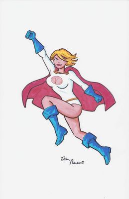 Dan Parent | Power Girl Full Figure Color Commission - Signed | Anthony’s Comic Book Art