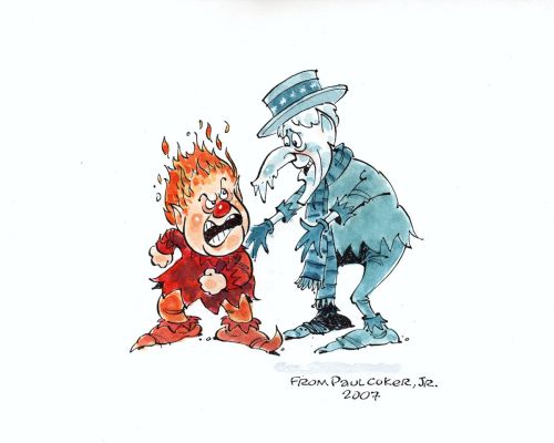 Paul Coker - Rare Heat Miser & Snow Miser Pinup By the Cartoon Creator of Both Characters!