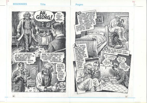 Robert Crumb | Robert Crumb - Kafka And His Father - 2 Photocopied Pages Used To Print Introducing Kafka Issue Introducing Kafka Page 30 And 31 | Koch Comic Art