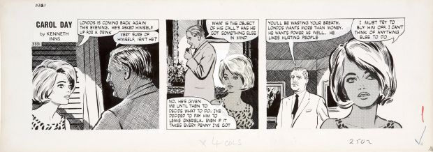 David Wright | Wright, David - Carol Day #3331 Comic Strip, Carol To Mystery Man "I Must Try To Buy Him Off" | Cool Lines Art