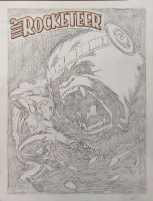 Lou Manna | Rocketeer Vs Nazi Gorilla - Sketch Art on Board - Signed | Anthony’s Comic Book Art