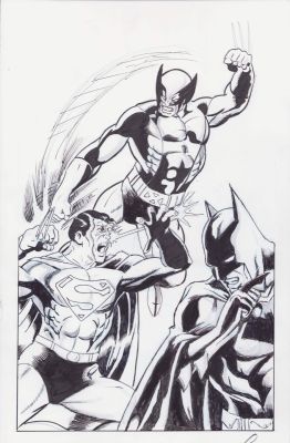 Lou Manna | Batman & Supermen Vs Wolverine Commission - Signed | Anthony’s Comic Book Art