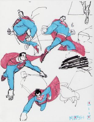 Damion Scott | Superman Four Figures Flying + Others Color Art Commission - Signed 2006 | Anthony’s Comic Book Art