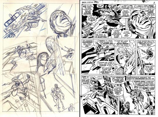 Gil Kane | Amazing Spider-Man #92 Story P 2 Pencil & Ink 11 X 17 Inch Prelim with Full Size Art Print Included (Gwen Stacy with Spider-Man & Ice-Man Battling!) 1970 | Romitaman