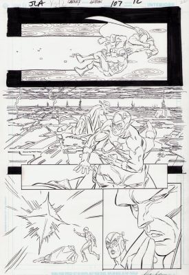 Ron Garney | Justice League of America #107 Pg. 12 - Flash + Manhunter Page - Signed | Anthony’s Comic Book Art