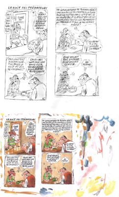 Vuillemin Philippe | Gag original complet de Philippe VUILLEMIN : La nuit des prÃ©dateurs. Mise en couleur vendue avec l’original en noir et blanc a l’encre de chine | Galerie Napoléon