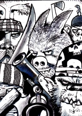 Simon Bisley – Salty Dogs Card art – Ink – Mutiny | Berserker Art