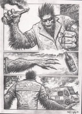 Clint Langley – Monster comic page illustration – 11×8 inches | Berserker Art