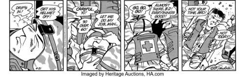 Trudeau, Garry | Garry Trudeau "B.D. Loses Leg" Doonesbury Daily 4-21-2004 Comic Strip NFT Digital Art Print Original Art #1/1 and ... | Heritage