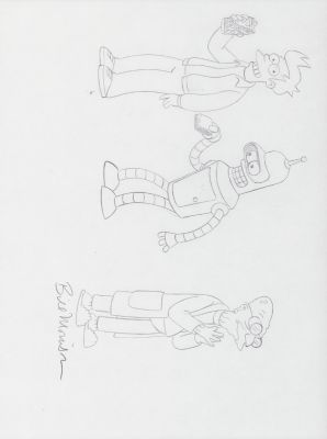 Bill Morrison | Futurama Philip, Bender, & Professor Hubert Pencil Art Commission - Signed | Anthony’s Comic Book Art