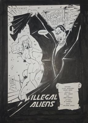 Bill Maus | Illegal Aliens Title Page By Bill Maus with Dracula Independent Art | ComicArtFans Classifieds