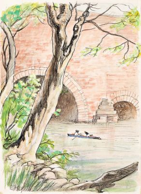 Lot 8 - Ernest Howard Shepard, (1879-1976), “Embarking again and crossing over, they worked their way up the stream..." 1931. | Swann Galleries