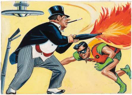 BATMAN TOPPS BLACK BAT #19 "FIERY ENCOUNTER" TRADING CARD ORIGINAL ART. | Hake’s