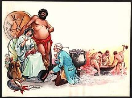  - Nadir Quinto - original illustr. "Baron van MÃ¼nchhausen" - Page volante - Aquarelle avec encre O.I. Ã  bord - (1966) 