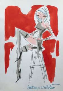 Lapone, Antonio - Aquarelle pour une exposition Dessin original - Lady in red - (2015) | Catawiki