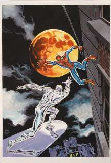 Thomas FRISANO (1963... - Lot 219 - Peinture Originale signée " Spiderman & Silver Surfer"...