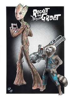  - Groot & Rocket Raccoon - Original Drawing - EO 