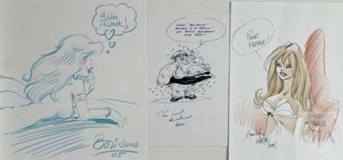 Gursel/Di Sano/Herle. Trio de dessins dedicaces illustrant… | Dagoty