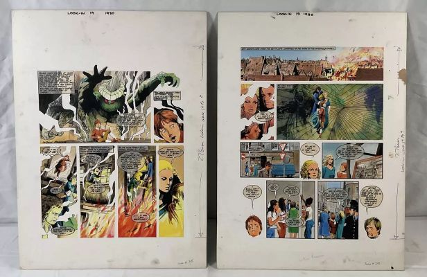 LOOK-IN #19 (1980) 2 full colour original comic book pieces, pages 8 and 9, approx 56cm x 41cm ( | Excalibur Auctions