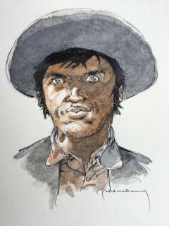 Hermann  - Illustration originale en couleurs directes pour un ex-librisÂ - Personnage du Western Â«Â DukeÂ Â» | Catawiki