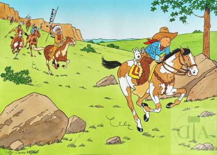 André Sipp/Tintin. Dessin original réalisé en hommage à RG. Superbe qualité d‘exécution qui illustre la maîtrise technique de l‘artiste. Encre de Chine et aquarelle signée. TBE+. 41 X 30 cm - Lot 387 :