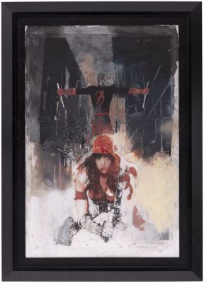 DAREDEVIL VOL. 5 #6 COMIC BOOK COVER STUDY PRELIMINARY ORIGINAL ART BY BILL SEINKIEWICZ (FEATURING ELEKTRA).