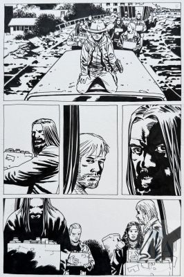 Adlard / Walking Dead. Planche Originale de La Page 130 de L’album T16 "Un Vaste Monde/ a Larger World" (Comics N°96) Dernier Tome de La Série Au Succès Planétaire. Encre de Chine Signée Vers 2012. Tbe+. 22 X 35 Cm |  | Dagoty