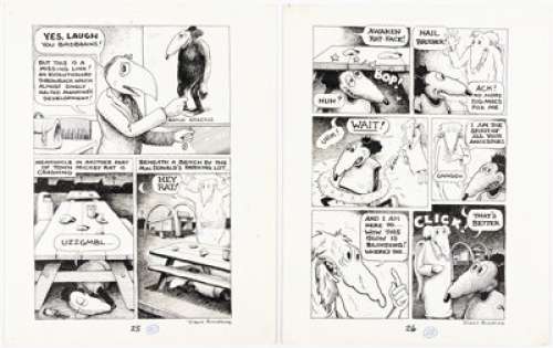 Robert Armstrong - Mickey Rat #1 Story Pages Original Art Group of 2 (LA Comic Book Co., 1972). (Total: 3 Original Art)
