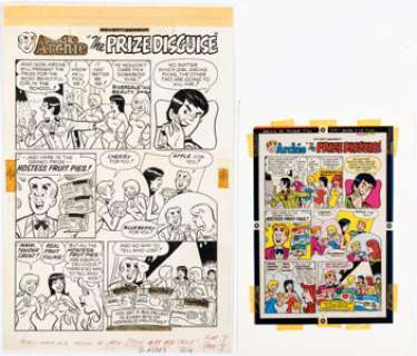 Dan DeCarlo and Jim DeCarlo (attributed) Josie and the Pussycats #88 Archie Hostess Fruit Pies Complete 1-Page Ad "The Prize Disguise" Original Art and Color Production Film Group of 2 (Archie, 1976). (Total: 2 Original Art) | Heritage