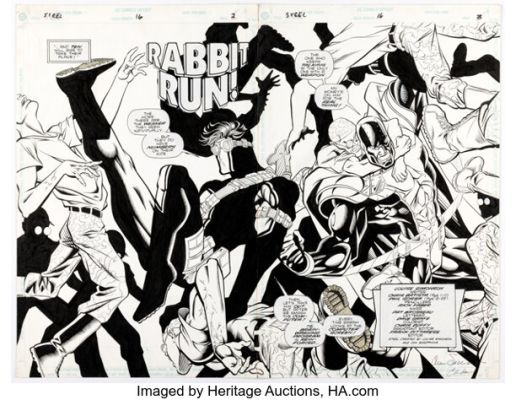 Chris Batista and Rich Farber Steel #16 Double Splash Pages 2-3 Original Art (DC, 1995).