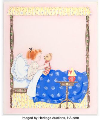 Janet and Anne Grahame Johnstone - Little Girl with Teddy Bear Illustration Original Art (Dean and Son Ltd.). | Heritage