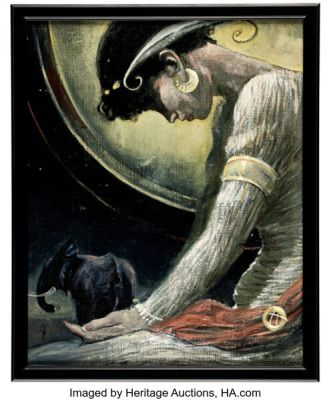 George Pratt - Woman Holding Elephant Painting Original Art (undated). | Heritage