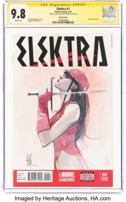 Alex Maleev Elektra #1 Sketch Edition - Signature Series Original Art (Marvel, 2014) CGC NM/MT 9.8 White pages. | Heritage