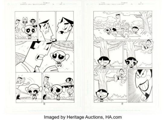 Christopher Cook and Mike DeCarlo The Powerpuff Girls #36 Story Pages 2-3 Original Art (DC, 2003). (Total: 2 Original Art)