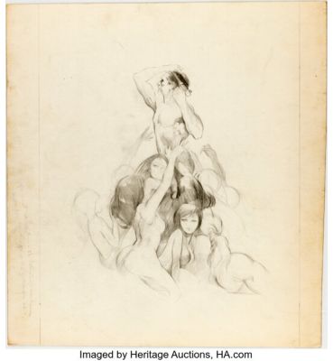 Jeffrey Catherine Jones (attributed) The Mongol Mask Cover Preliminary Original Art (Dell, 1969). | Heritage