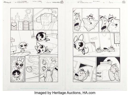 Christopher Cook and Mike DeCarlo The Powerpuff Girls #49 "Amoeba Butter & Jelly" Story Pages 1-2 Original Art (DC, 2004). (Total: 2 Original Art) | Heritage