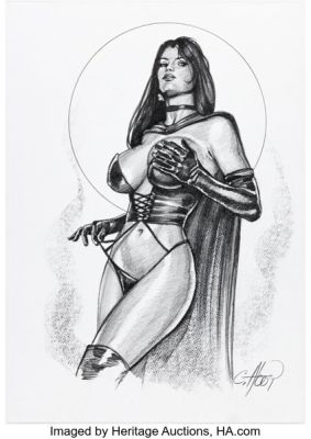 Claudio Aboy - Black Queen Pin-Up Illustration Original Art (undated). | Heritage