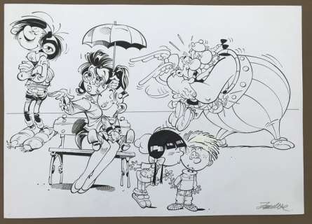 Cirovic, Slavisa - Dessin original - Astérix, Obélix, Gaston, Le Petit Spirou et Cédric | Catawiki