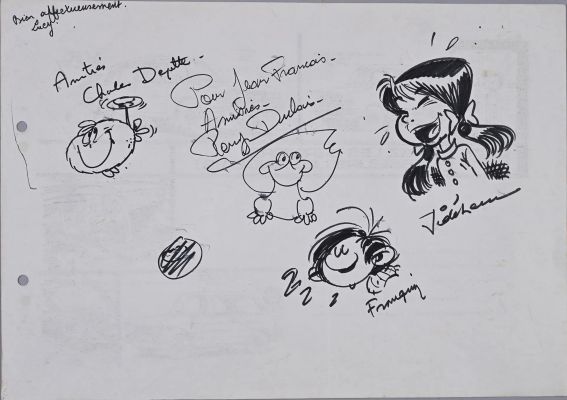 Franquin/ Degotte/... | Lot 48 - FRANQUIN/ DEGOTTE/ JIDEHEM Ensemble de dessins-dédicaces... | Coutau Bégarie
